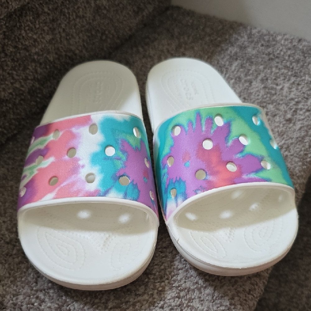 CROCS Womens Tie-Dye Slide Sandals - Pink, Blue, Green